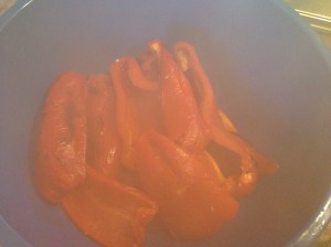 Steaming roasted red peppers 2