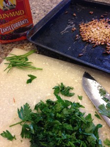 Pine nuts, currants, parsley