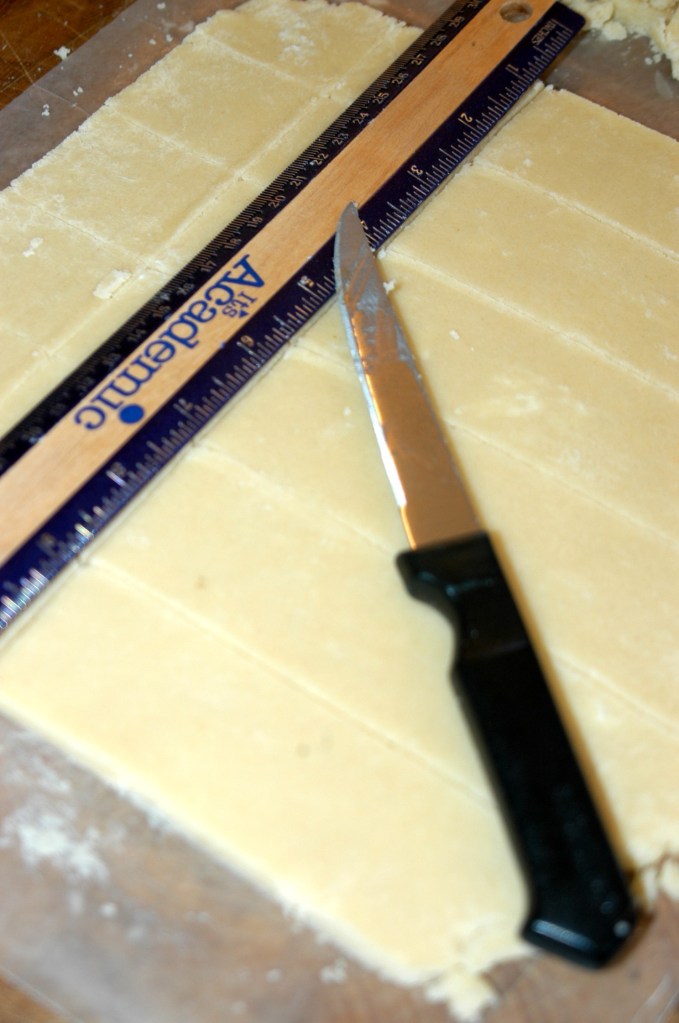 cutting shortbread with ruler
